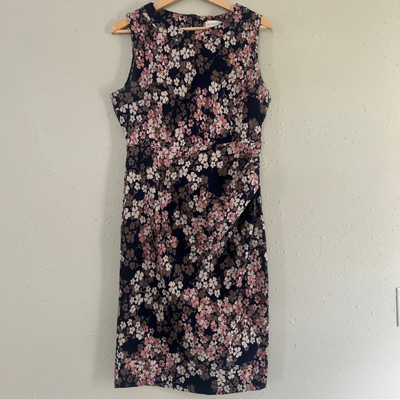 APRICOT Navy and Pink Floral Mini Dress Formal Floral Stretch XL Cinched Side - Picture 1 of 5